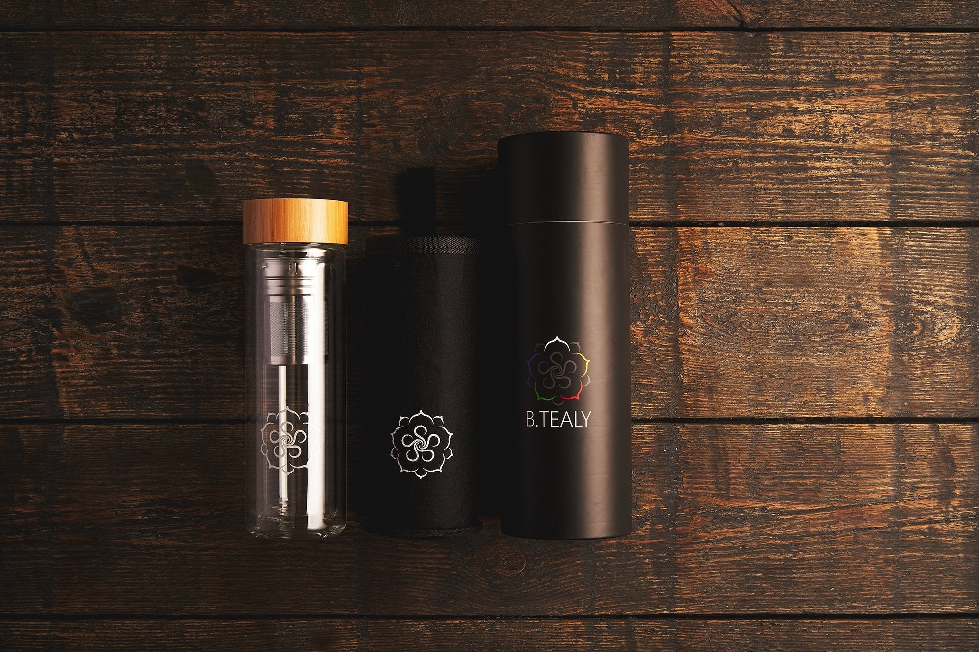 The Fortune Glas Teeflasche mit Schutzhülle