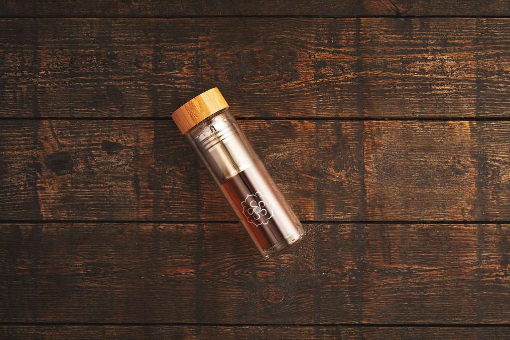 The Fortune Glas Teeflasche mit Schutzhülle